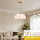 15.8" Vintage Milky White Glass Pendant Light, Floral Shaped Glass Chandelier with Adjustable Gold Rod, Modern Farmhouse Pendant Lighting for Kitchen Island Dining Room Bedroom Foyer, E26 Base