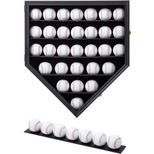Baseball Display Frame Case Baseball Shadow Box Wall Cabinet Baseball Holders for 30 Balls Display with Lockable Anti Fade UV Protection Acrylic Door for Homerun and Collector Autograph Balls, Black
