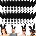 Jutom 24 Pcs Bunny Ears Headband Cute Plush Rabbit Ears Cosplay Bunny Costume for Adults Halloween Party Favors (Black)