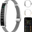 Smart Bracelet,Activity&Fitness Trackers,Touch Screen/Sleep Tracker/Heart Rate/Blood Oxygen,5ATM Waterproof,Multiple Sports Modes,Free App for iOS Android (Silver)