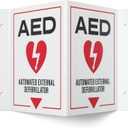 AED Wall Mount Sign 2-Pack | 3D Projecting Automated External Defibrillator Safety Signage for the Workplace, 6" x 8" x 4"