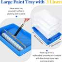 18 Inch Paint Roller Kit, 14 Pack Paint Roller Set with 2-4 Ft Extension Pole, Paint Tray Liners with Plastic Sheeting for Painting Walls Ceilings House Corner Stain