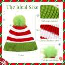 Shihanee Christmas Elf Beanie Hat with Green Furry Pompom White Red Green Striped Knitted Hats for Women Men Santa Costume Winter Accessories Party Supplies (Green)