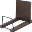 Mkono Vinyl Record Storage Holder Modern Album Display Solid Wood Stand with Black Metal Rack Farmhouse Home Decor Organizer for Vinyl Record, Holds up to 30 Albums, 11.8''L x 7''W x 8.7''H, Brown