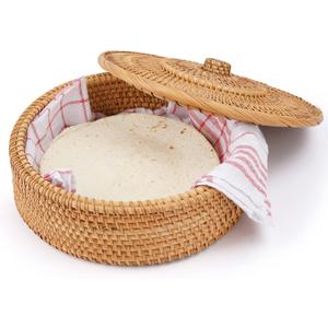 Tortillada - 10 Inches Tortilla Warmer/handcrafted Basket Made of Rattan incl. 100% Cotton Towel