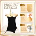 6 Pcs Gold Cocktail Table Topper Cap Stretch Fitted Table Top Cover, 32 Inch