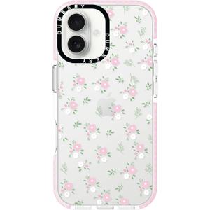 Dumkery Cute Flowers Phone Case Compatible with iPhone 16 Plus Clear Case with Floral Leaf Aesthetic Pattern, Soft TPU Shockproof Bumper Cover for Girls Women, Pink