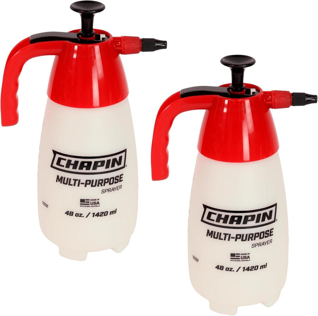 Chapin 10022 Handheld Pump Sprayer, 48oz, MultiPurpose, Translucent Poly Tank, WideMouth Opening, Adjustable Cone Nozzle & AntiClog Filter for Weed, Fertilizer & Pest Applications, 2 Pack