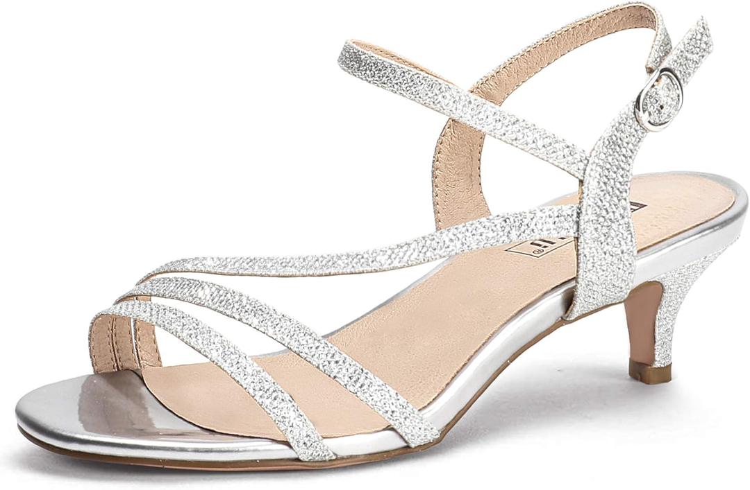 IDIFU Women's Dressy Strappy 2 Inch Low Kitten Heel Open Toe Sandals Dress Shoes for Woman Lady in Bridal Dance Evening (7.5)