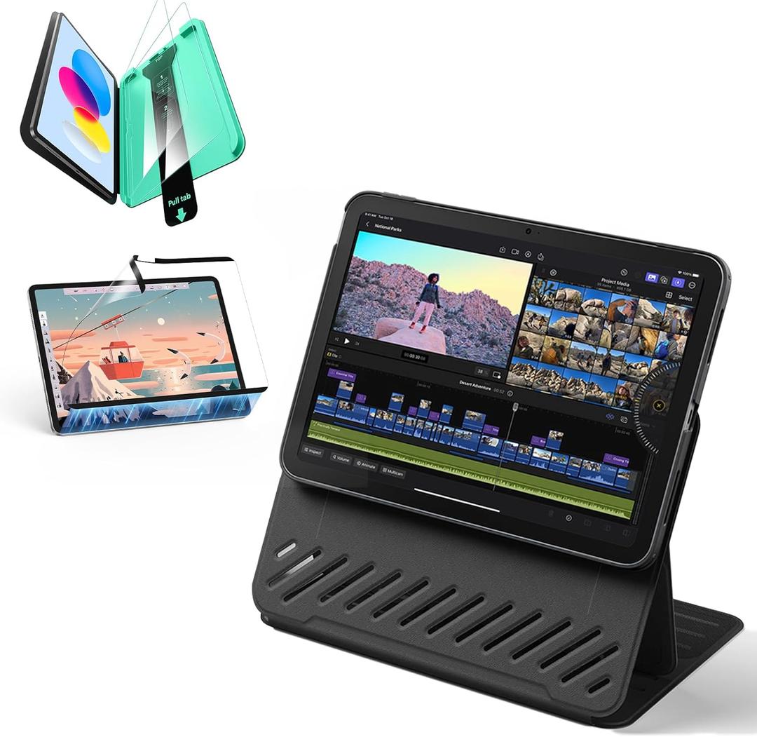 ESR iPad 11th/10th Generation A16 (11/10.9 Inch, 2025/2022) Case +2 Pack Screen Protector +Paper-Feel Magnetic Screen Protector