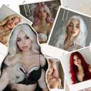 White Wigs for Women Long Wavy Wigs with Blonde Highlight 28 inch Middle Part Curly Wig Natural Looking Synthetic Wigs Thick Soft Long White Wig Hair Replacement Wigs for Daily Party Costume Use