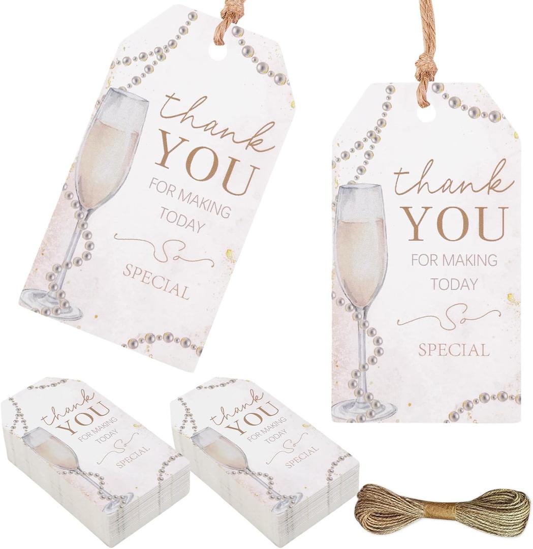 Funmemoir 50pcs Thank You Pearls Bridal Shower Tags Thank You for Making Today Paper Hanging Labels Tags for Bride to Be Bridal Shower Bachelorette Party Favors