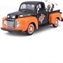 1948 Ford F-1 Pickup Truck with 1958 Harley Davidson FLH Duo Glide Motorcycle Orange and Black 1/24 Diecast Models by Maisto