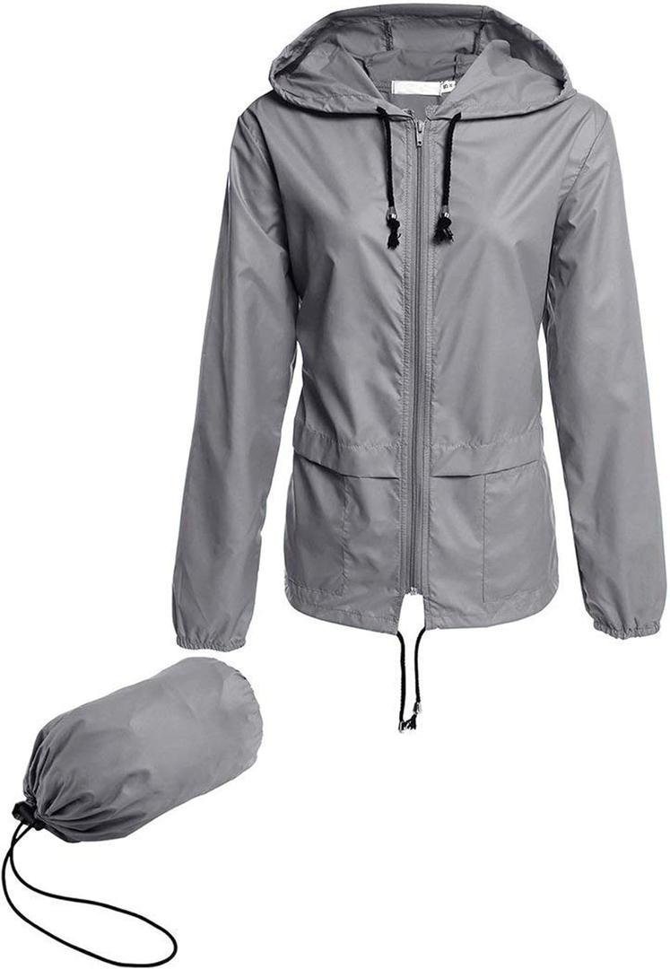 Avoogue Raincoat Women Lightweight Waterproof Rain Jackets Packable Outdoor Hooded Windbreaker (Medium, Gray)