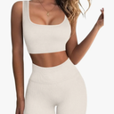 OQQ Ribbed Workout Outfits for Women 2 Piece Seamless Sport Bra High Waist Yoga Leggings Sets S
