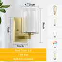 Kalium Wall Sconces Set of Two for Bathroom Bedroom Living Room Hallway Indoor Stairwell & Mirror, Farmhouse Modern Vanity Light Fixtures with Double Glass Shade & Gold Rustproof Metal Base, E26