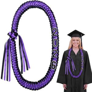 Cindeer Silk Graduation Leis Class of 2026 Graduation Necklaces Ribbons Grad Money Leis Number Patch for High School College