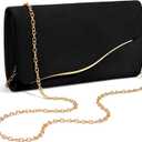Clutch Purses for Women Formal Evening Clutch with Detachable Chain Faux Suede Purse for Wedding Party (Black)