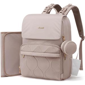 LOVEVOOK Diaper Bag Backpack, Baby Travel Bags for Boys & Girl, Toddler Waterproof Diaper Bag w/Changing Pad (Camel, 15.6''-Small)