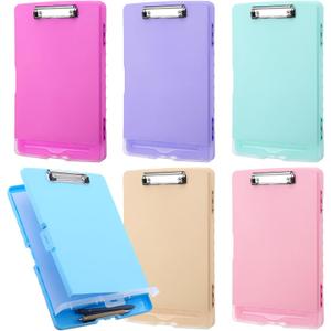 6 Pcs Plastic Clipboard with Storage, Colored A4 Nursing Heavy Duty Clip Board Folder, Waterproof Clipboard Case Box with Pen Holder Side-Opening Nursing Clip Board for Office, Hospital Nurse, Lawyer