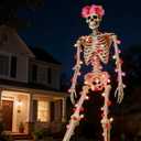 12 Foot Skeleton Valentine's Day Outfit Giant 12FT Skeleton Clothes Accessories Including Red Pink Wreath Heart Balloon 19.5 FT Hearts Lights for for Valentine's Day Garden Lawn Indoor Outdoor Decor