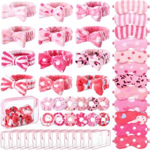 Kajaia 48 Pcs Sleepover Party Supplies for Girls Spa Part Favor Slumber Party Supplies for Women Headband Eye Mask Hair Scrunchies Toiletry Bag (Pink)