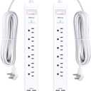 Pack of 2 Power Strip, 12FT Long Extension Cord, Surge Protector with 6 Outlets and 4 USB Charging Ports(2 USB C), Flat Plug Overload Protection, Wall Mount for Home Office Dorm College