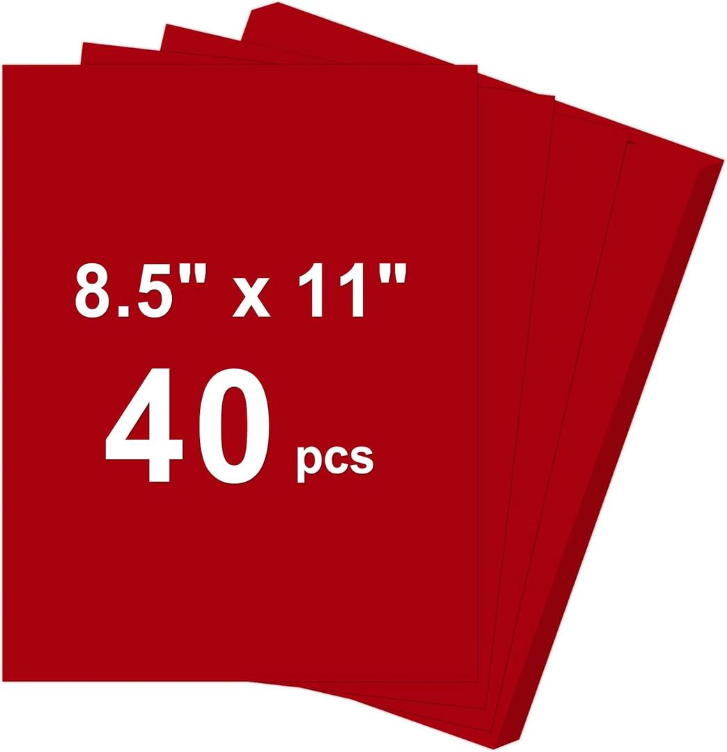40 Sheets Cardstock 8.5x11, 65lb Red Card Stock, Construction Paper, 180gsm Thick Printer Paper for Printing, Painting, Card Making, Kids School Supplies,Party Decorations
