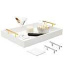 White Serving Tray with Handles and Coasters - Decorative Coffee Table Tray with Interchangeable Gold and Silver Handles, 16.57 x 12.2 x 3.1 inches