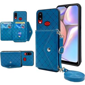 Compatible with Samsung Galaxy A10s Wallet Case with Crossbody Shoulder Strap and Stand Leather Credit Card Holder Cell Accessories Lanyard Phone Cover for A01S M01S Women Girls Blue
