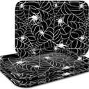 Whaline 3 Pcs Halloween Serving Trays Black White Spider Webs Reusable Melamine Trays Platters for Movie Night Birthday Holiday Party Food Supplies, 10 x 13 Inch