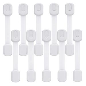 Goodv Child Safety Cabinet Locks - (10 Pack) Baby Proofing Latches to Drawer Door Fridge Oven Toilet Seat Kitchen Cupboard Appliance Trash Can with 3M Adhesive - Adjustable Strap No Drill No Tool (White)