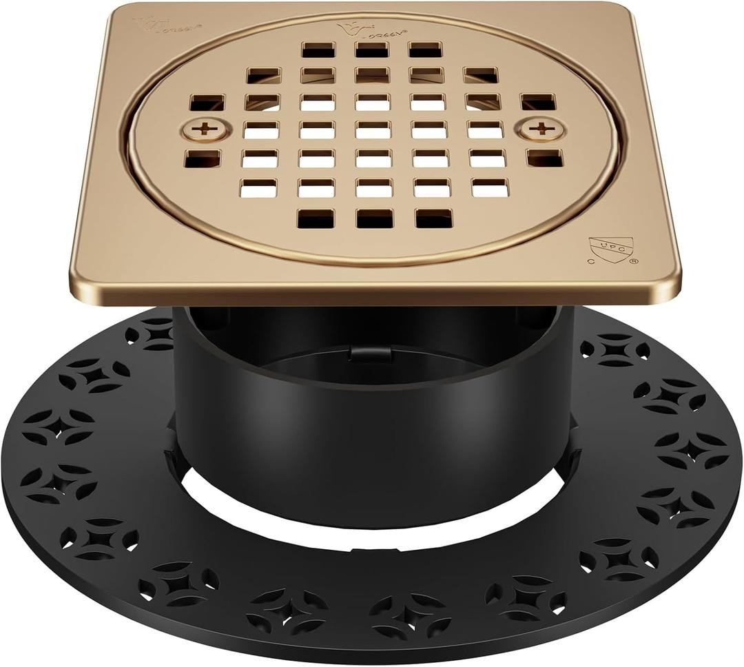 4 Inch Grate Kit Champagne Bronze Shower Drain with ABS Flange-Compatible with Schluter Kerdi Drain Flange- with Height Adjustment Collar-SUS304 Stainless Steel Grate