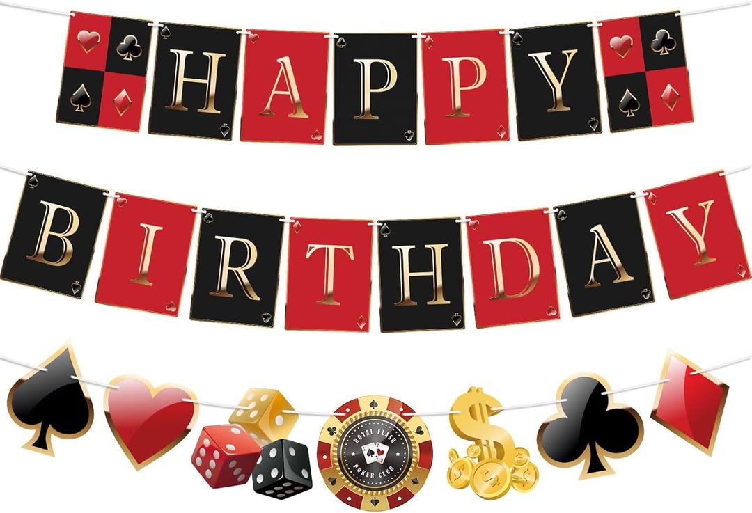 Casino Theme Party Decorations Casino Birthday Banner Poker Night Las Vegas Birthday Party Supplies (Red and Black)