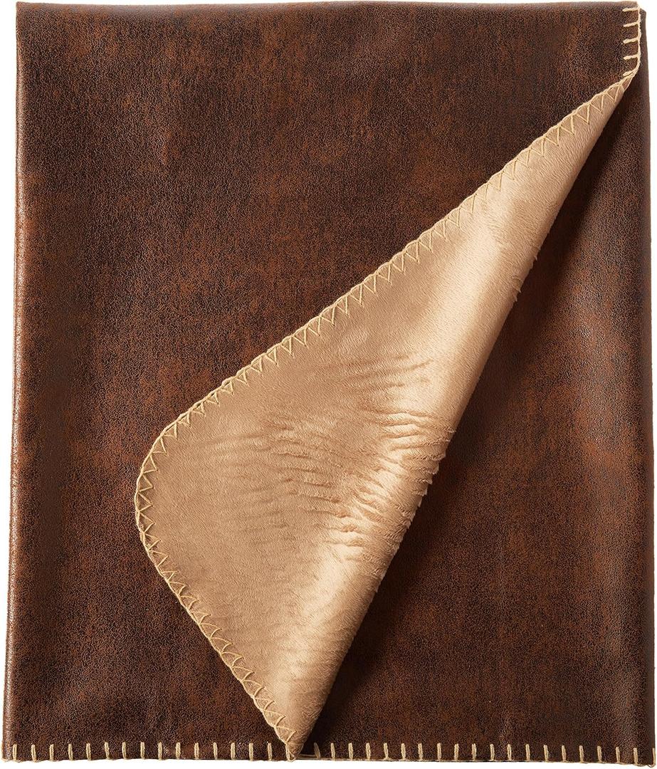 Terry Town DP1718-BROWN-1 Rustic Ranch Throw w/Bonded Beige Mink, Brown, 50" x 60"