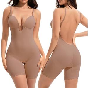 Slimers Backless Shapewear Tummy Control: Low Back Plunge Shapewear Bodysuit - Slimming Built-In Bra Full Body shaper Woman M