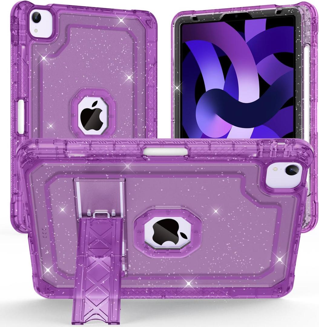 ZoneFoker Case for iPad Air 5th/4th Generation Case (2022/2020) 10.9'', for iPad Pro 11 Inch (4th/3rd/2nd/1st Gen), Hard Sturdy Slim Cover for iPad Air 5 4 th with Pencil Holder/Stand, Purple Glitter