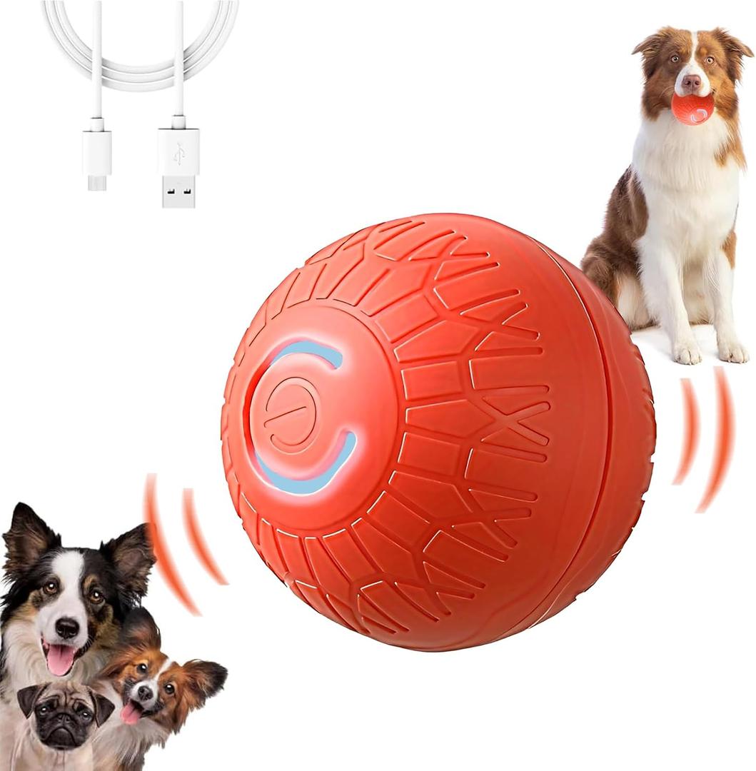 Smart Jumping Vibrating Interactive Dog Ball Self Moving Bouncing Ball Toy with Automatic Motion, Durable Chew Resistant Design for Small/Medium/Large Sized Dogs (Orange/L)
