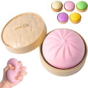 Colorful Dumpling Squishy Stress Balls Fidget Toys for Adults & Teens, Mystery Soft Dumpling Squeeze Toy Box, Sensory Stress Relief Squeeze Toys (Pink)