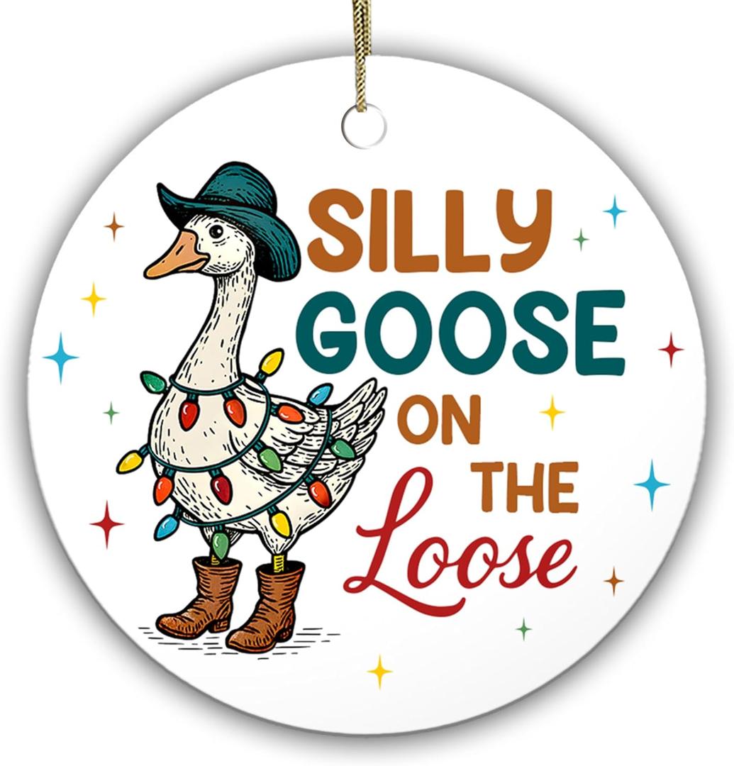 Silly Goose On The Loose Christmas Ornament 2025 Funny Goose Ornament, Farm Animal Tree Decoration, Rustic Farmhouse Holiday Dcor, Gag Gift for Friends, Coworkers, Farmers & Animal Lovers, 2 Pack