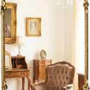 Antique Gold Scalloped Oval Wall Mirror, 20"x32" Beaded Metal Frame Capsule Mirror, Vintage Vanity Mirror for Bathroom, Bedroom, Living Room, Entryway, Fireplace Mantel