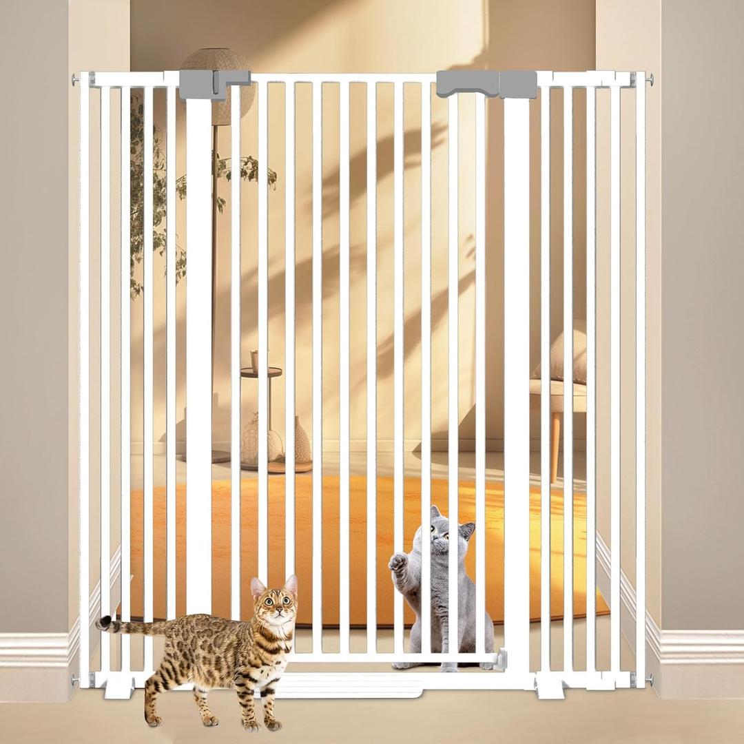 51'' Extra Tall Cat Gate for Doorways 30-49.2'' Wide, Climb Proof Pet Dog Gates for Kitten Dogs, Pressure Mounted No Drilling Cats Fence Barrier White