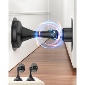 HELEMAN Magnetic Door Stoppers for Bottom of Door: 2Pack Stainless Steel Door Stops Holder Catch Magnet for Wall Floor Mount - Easy No Drill Strong Adhesive & Screws Keep Doors Open Accessories(Black)