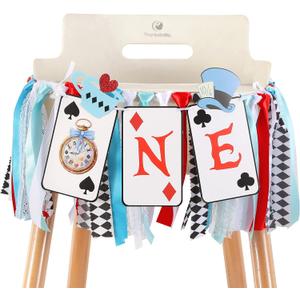 Alice in Wonderland One High Chair Banner - Wonderland Birthday Party Decorations for Girl's 1st Birthday