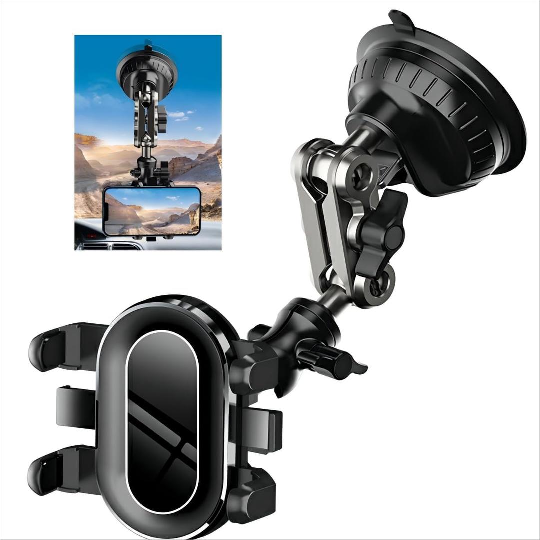 kiimiles Ultra-Strong Suction Cup Phone Mount for Car - Anti-Shock & Noiseless Dashboard & Windshield Holder, 360 Adjustable Hands-Free Mount for All Smartphone (02)