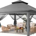 Driftalia 13x13 Pop Up Gazebo, Instant Outdoor Gazebo with Mosquito Netting, Vented Roof and Carry Bag for Patio, Garden & Backyard - Dark Gray