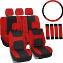 FH Group Stylish Car Seat Covers Front Set and Rear Split Function with Steering Wheel Cover and Seat Belt Pads Combo Set Red Seat Covers Interior Accessories Universal Fit for Cars Trucks & SUVs