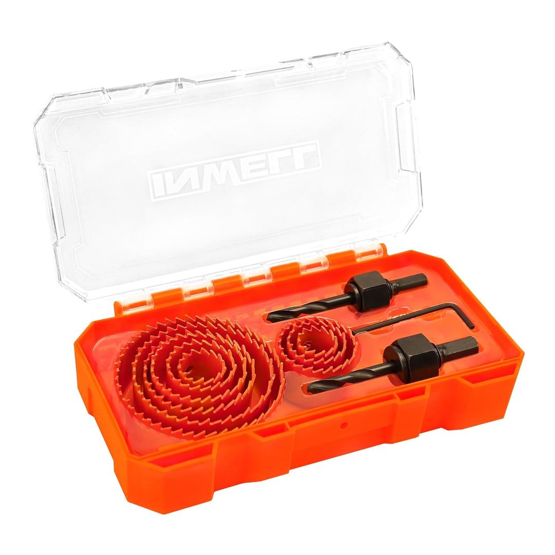 12PCS Hole Saw Kit, Carbon Steel Hole Saw Set 3/4"-3" (19-76mm), 9 Sizes with Mandrels, Drill Bits & Hex Key, Quick Assembly for Wood, Drywall, PVC Plastic