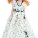 1:12 Miniature Porcelain Doll Green Dress Women Lady Doll Elegant Dollhouse Accessory 1:12 Miniature Dollhouse Decoration Dollhouse Accessories