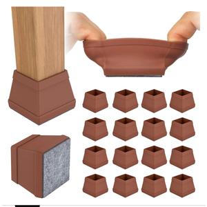 16 PCS Square Chair Leg Floor Protector, Silicone Chair Leg Cover, Furniture Leg Protectors with Felt, Mobile Table Leg pad, Protect The Floor from Scratches.1 1/2 in Brown.